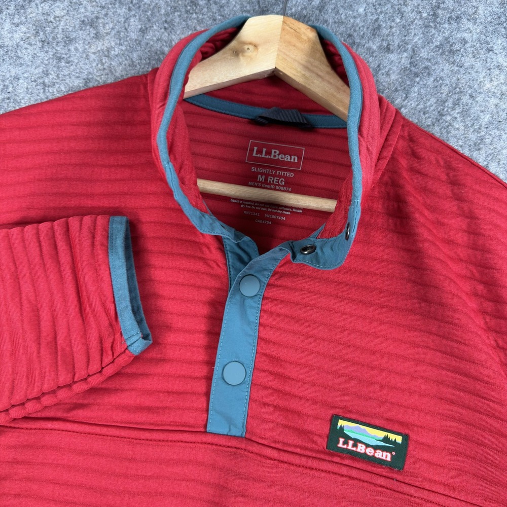 L.L.Bean Airlight Pullover Mens Medium Red Snap Henley Lightweight Pockets